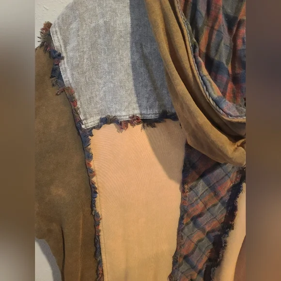 New Oli & Hali Oversized Patchwork Mineral Wash Hoodie with Plaid Accents Sz M/L - Picture 13 of 16